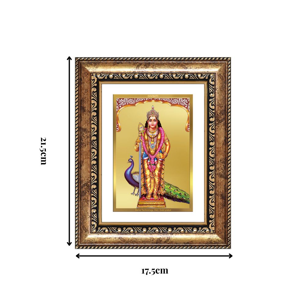 Diviniti 24K Gold Plated Murugan (Classic) Divine Wall and Table Top Frame for Home Mandir & Office Decor | Luxury Spiritual Gift