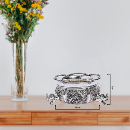 Pure Silver Handicraft Elephant Face Container (16x16x7 cm 566g)