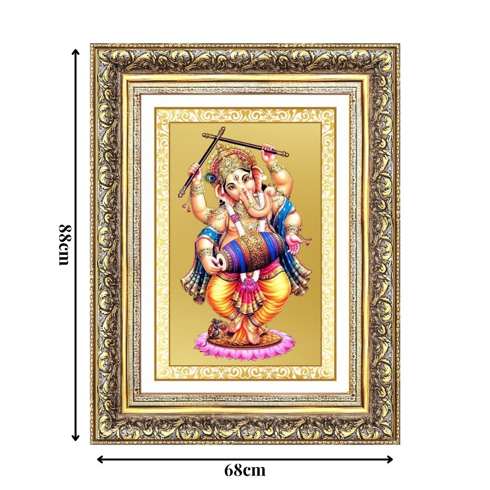 Diviniti 24K Gold Plated Dancing Ganesha (Classic) Divine Wall Frame for Home Mandir & Office Decor | Luxury Spiritual Gift