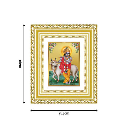 Diviniti 24K Gold Plated Krishna With Surbhi Cow Divine Table Top Frame for Home Mandir & Office Decor | Luxury Spiritual Gift