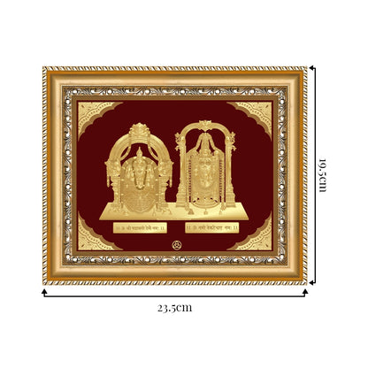 Padmavati with Tirupati Bablaji Gold on Gold Wall Hanging Frame showing dimensions