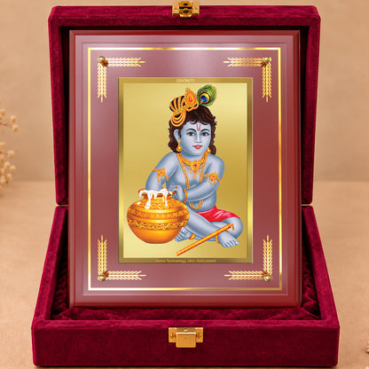 24K Gold-Plated Krishna-Bal Gopal MDF Frame | Premium Gift Box | 27x35 CM