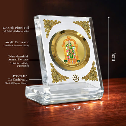 Diviniti 24K Gold Plated Meenakshi Amman Acrylic Car Dashboard Frame | Goddess Meenakshi for Car, Home Décor, Tabletop & Puja Room | Blessings of Prosperity, Strength & Divine Grace (ACF1CH)