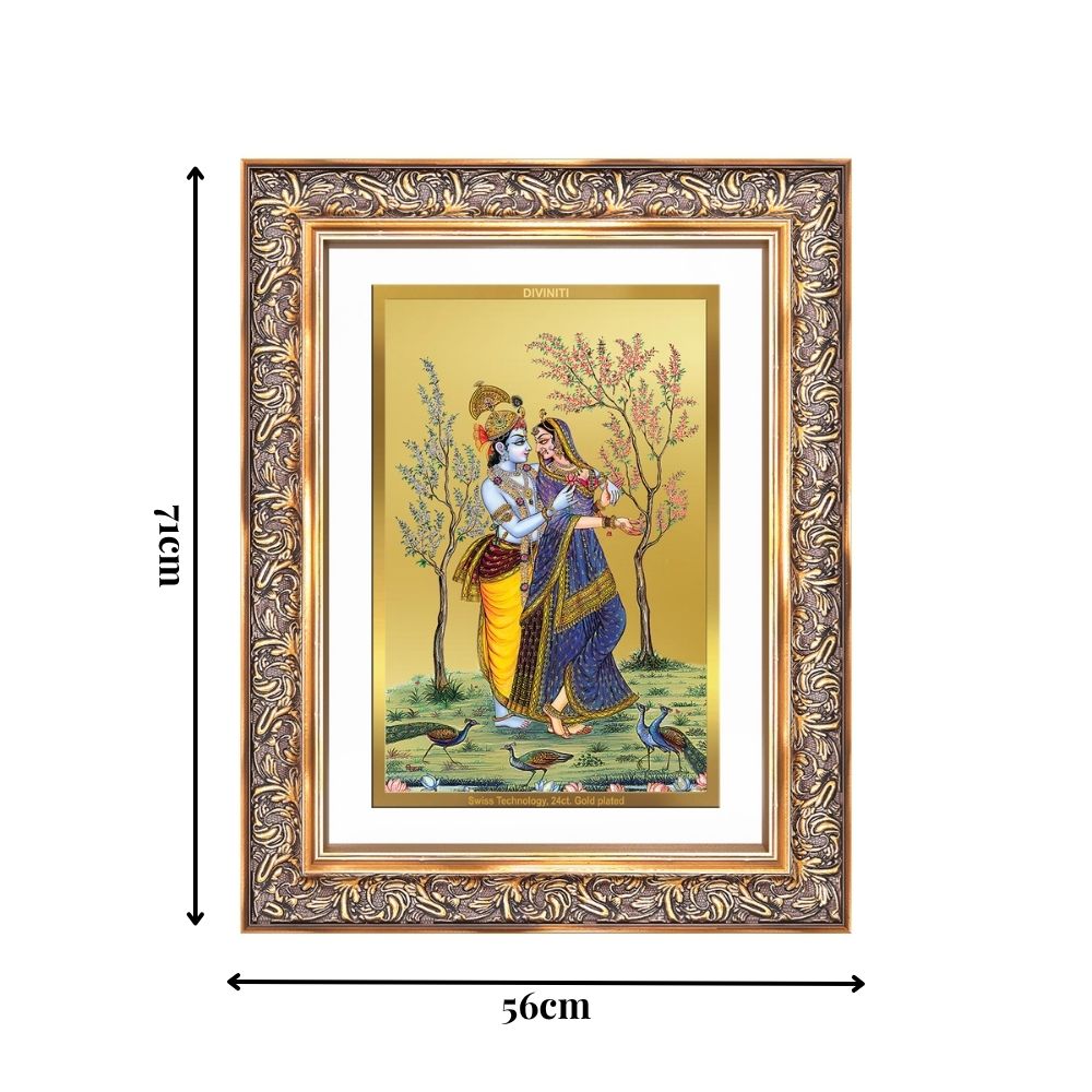 Diviniti 24K Gold Plated Radha Krishna (Classic) Divine Wall Frame for Home Mandir & Office Decor | Luxury Spiritual Gift