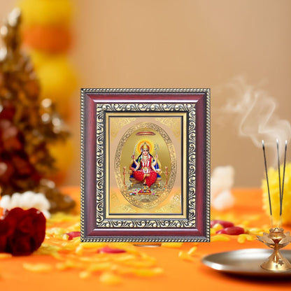 Santoshi Mata Divine Contentment & Wish Fulfillment Sacred Royal Tabletop Frame in 24K Gold Plated Foil