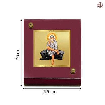 Sai Baba of Shirdi | Divine Sai Baba Car Dashboard & Tabletop Photo Frame in 24K Gold Plated Foil