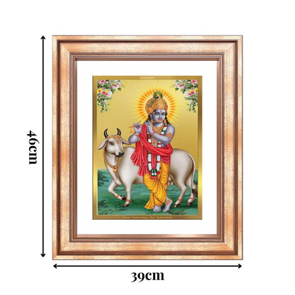 Diviniti 24K Gold Plated Krishna With Surbhi Cow (Classic) Divine Wall Frame for Home Mandir & Office Decor | Luxury Spiritual Gift