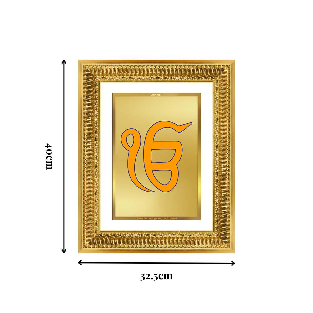 Diviniti 24K Gold Plated Ik Omkar (Classic) Divine Wall Frame for Home Mandir & Office Decor | Luxury Spiritual Gift