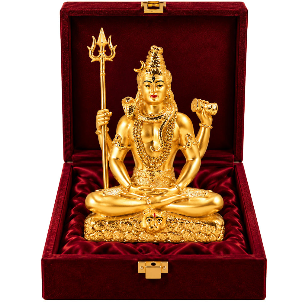 24K Gold-Plated Lord Shiva Idol | Premium Gift Box | 16x12 CM