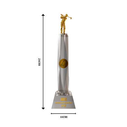 Diviniti Crystal Golf Trophy with 24K Gold Plated Golfer Small Statue | Premium Golf Award | Elegant Sports Trophy