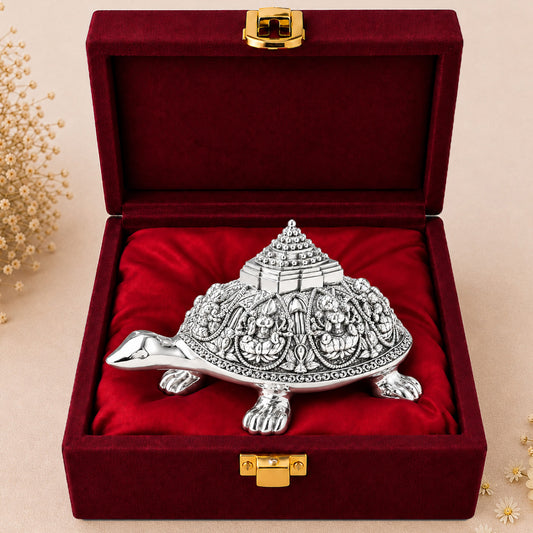 999 Silver-Plated Ashta Lakshmi Tortoise | Premium Gift Box | 4x8 CM