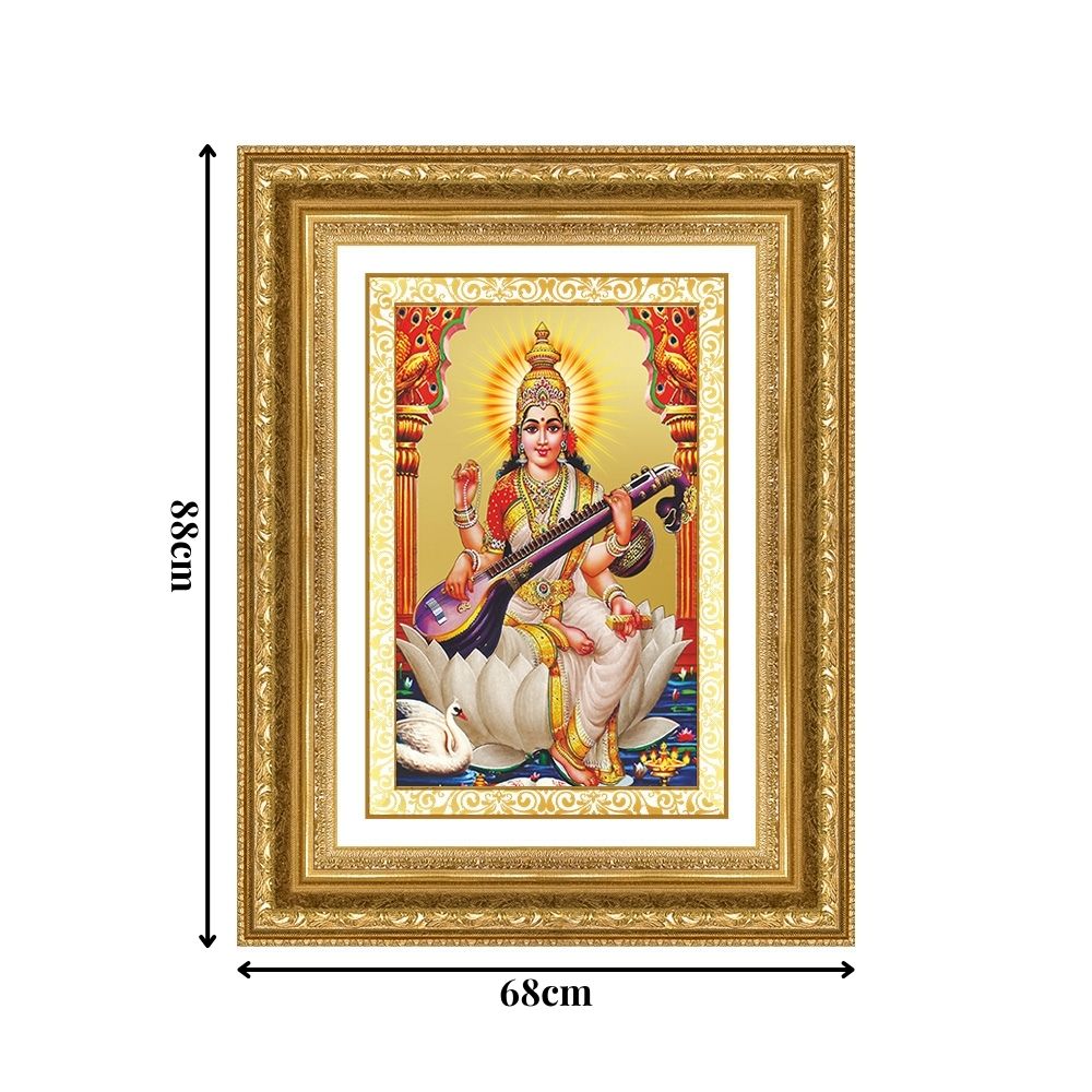 Diviniti 24K Gold Plated Saraswati Mata (Classic) Divine Wall Frame for Home Mandir & Office Decor | Luxury Spiritual Gift