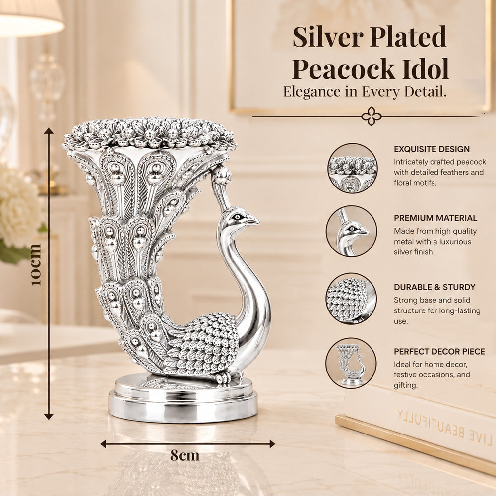 999 Silver-Plated Peacock Candle Holder Pair | Premium Gift Box | 10x8 CM