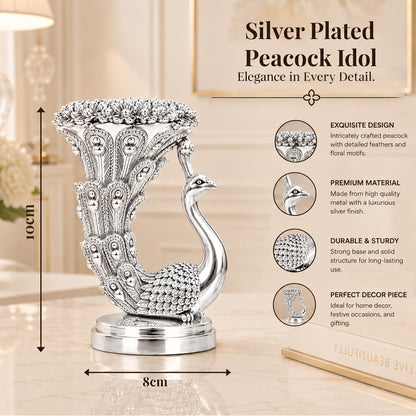 999 Silver-Plated Peacock Candle Holder Pair | Premium Gift Box | 10x8 CM