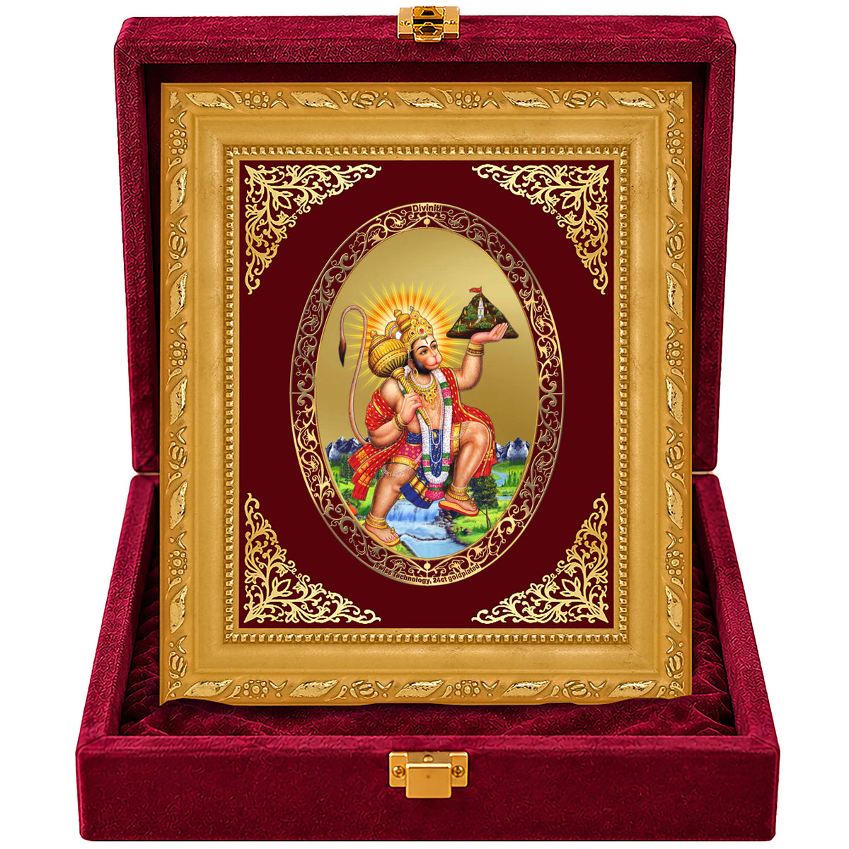 24K Gold-Plated Lord Hanuman with Sanjeevani Mountain Frame | Premium Gift Box | 21.5x17.5 CM