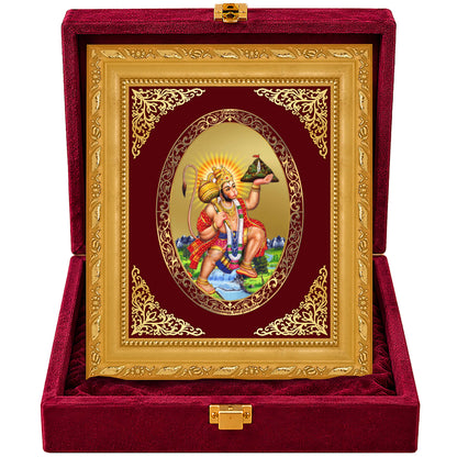 24K Gold-Plated Lord Hanuman with Sanjeevani Mountain Frame | Premium Gift Box | 21.5x17.5 CM