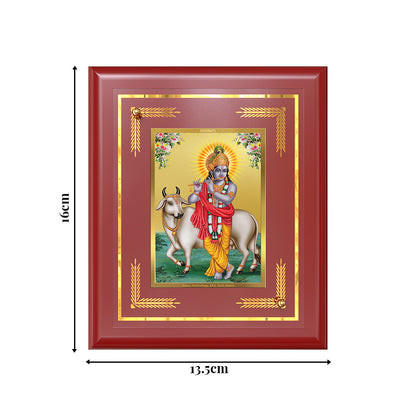 Diviniti 24K Gold Plated Lord Krishna with Surbhi Cow Blessing Tabletop Photo Frame | Love, Compassion & Divine Grace