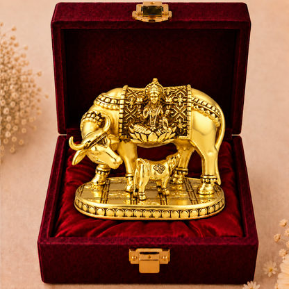 24K Gold-Plated Kamdhenu Cow Idol | Premium Gift Box | 16x22 CM