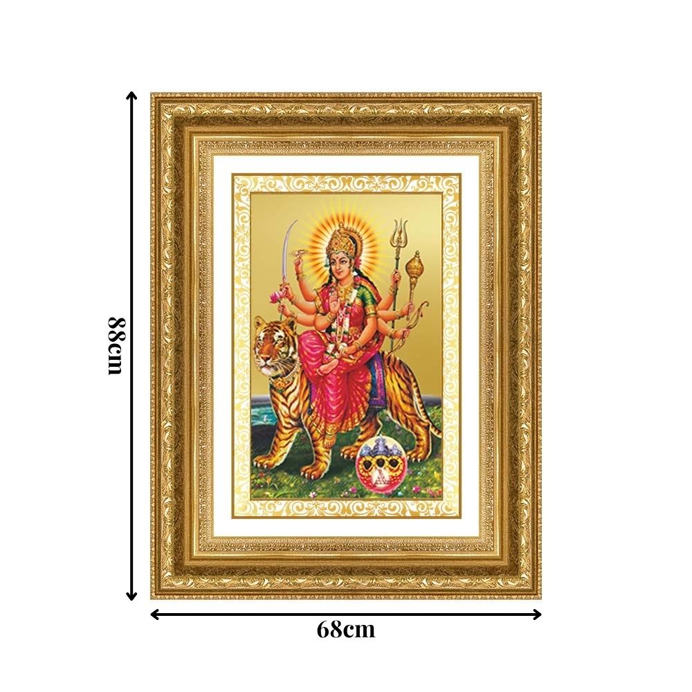 Diviniti 24K Gold Plated Durga - Sherawali Mata With Pind (Classic) Divine Wall Frame for Home Mandir & Office Decor | Luxury Spiritual Gift