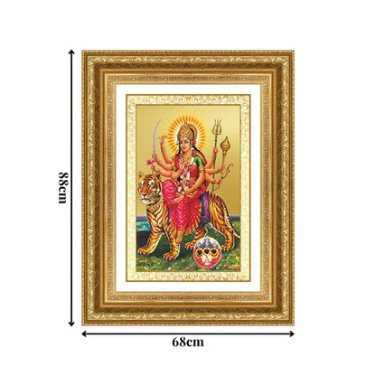 Diviniti 24K Gold Plated Durga - Sherawali Mata With Pind (Classic) Divine Wall Frame for Home Mandir & Office Decor | Luxury Spiritual Gift
