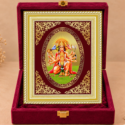 24K Gold-Plated Panchmukhi Hanuman Frame | Premium Gift Box | 35x27 CM