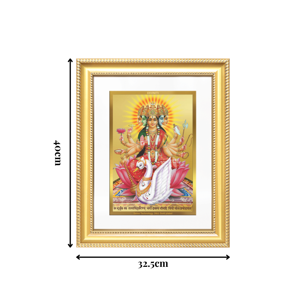 Diviniti 24K Gold Plated Gayatri Maa (Classic) Divine Wall Frame for Home Mandir & Office Decor | Luxury Spiritual Gift
