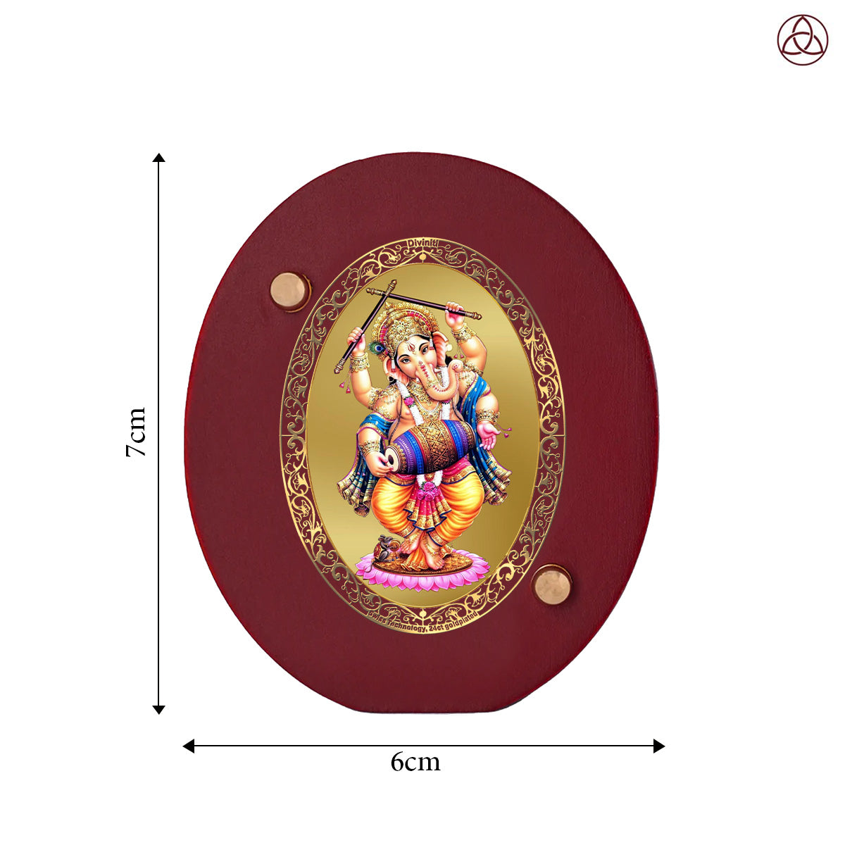 Dancing Ganesha Car Dashboard & Tabletop Photo Frame, 24K gold-plated, 7x6 cm, intricate design.