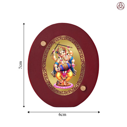 Dancing Ganesha Car Dashboard & Tabletop Photo Frame, 24K gold-plated, 7x6 cm, intricate design.