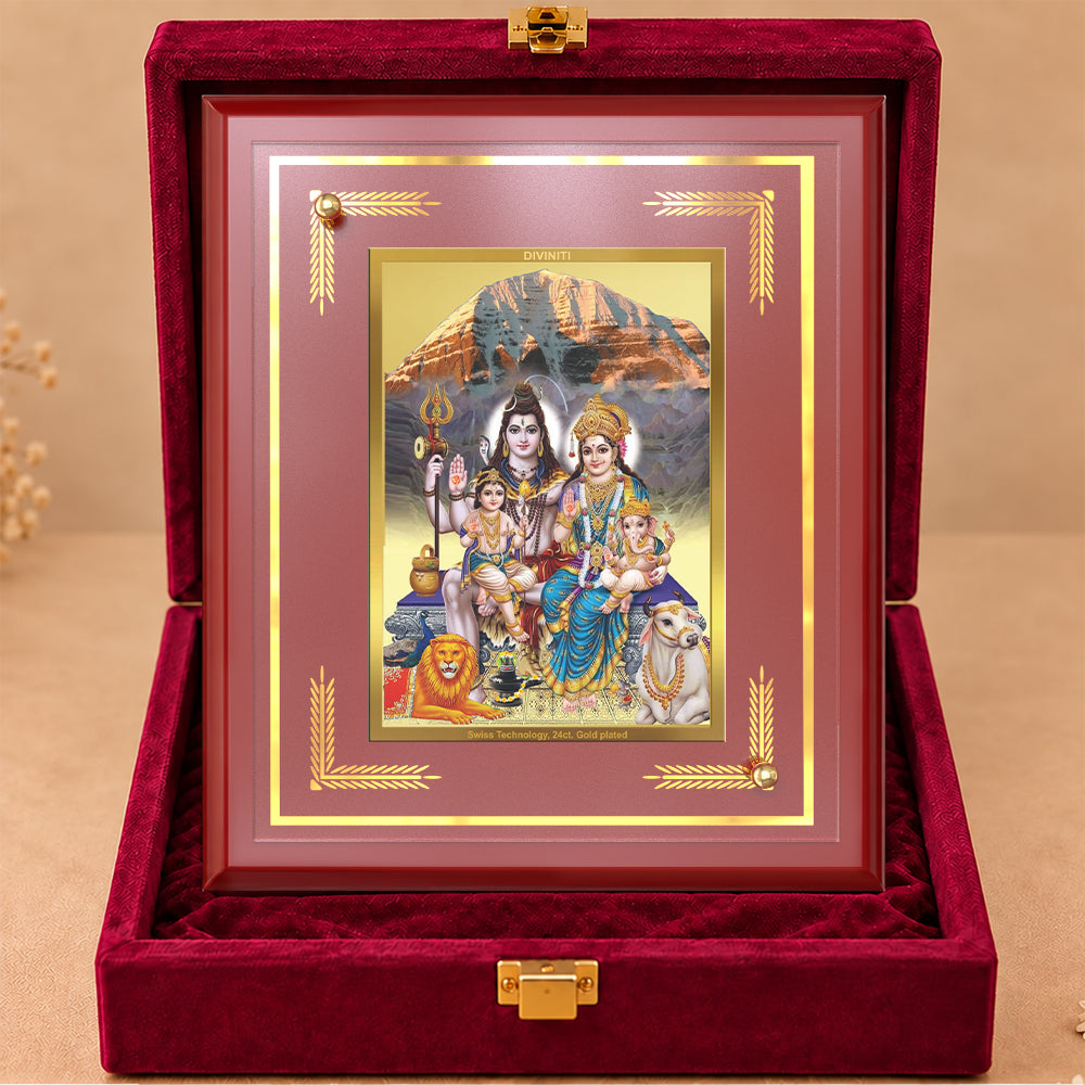 24K Gold-Plated Shiva Parivar MDF Frame | Premium Gift Box | 26x20 CM