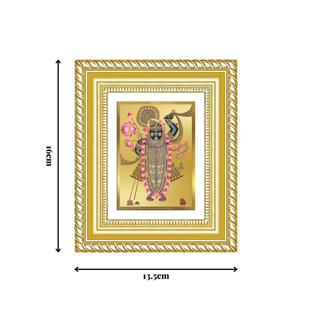 Diviniti 24K Gold Plated Shrinath Ji Divine Table Top Frame for Home Mandir & Office Decor | Luxury Spiritual Gift