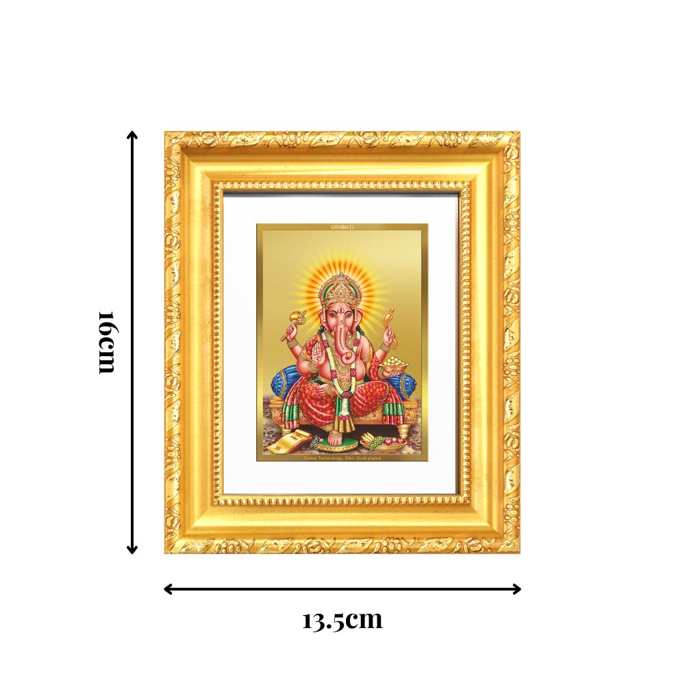 Diviniti 24K Gold Plated Ganesha |Divine Table Top Frame for Home Mandir & Office Decor | Luxury Spiritual Gift