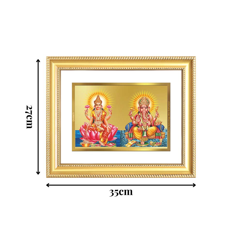 Diviniti 24K Gold Plated Lakshmi Ganesha (Classic) Divine Wall Frame for Home Mandir & Office Decor | Luxury Spiritual Gift