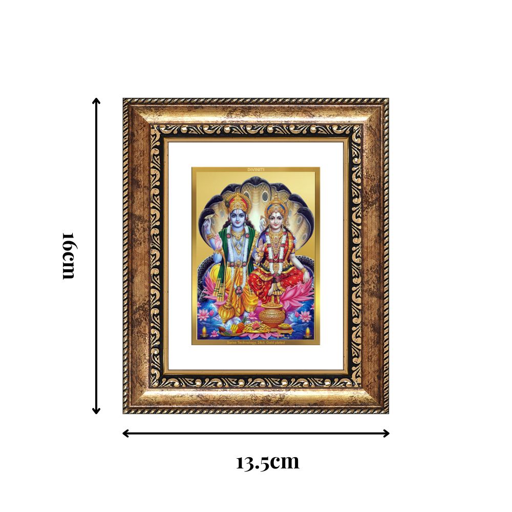 Diviniti 24K Gold Plated Vishnu Lakshmi Divine Table Top Frame for Home Mandir & Office Decor | Luxury Spiritual Gift