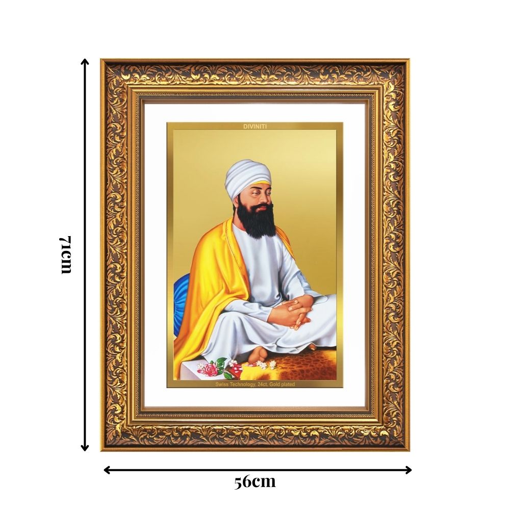 Diviniti 24K Gold Plated Guru Tegh Bahadur Sahib Ji (Classic) Sacred Sikh Wall Frame for Home Decor & Office Ambiance | Premium Spiritual Gift