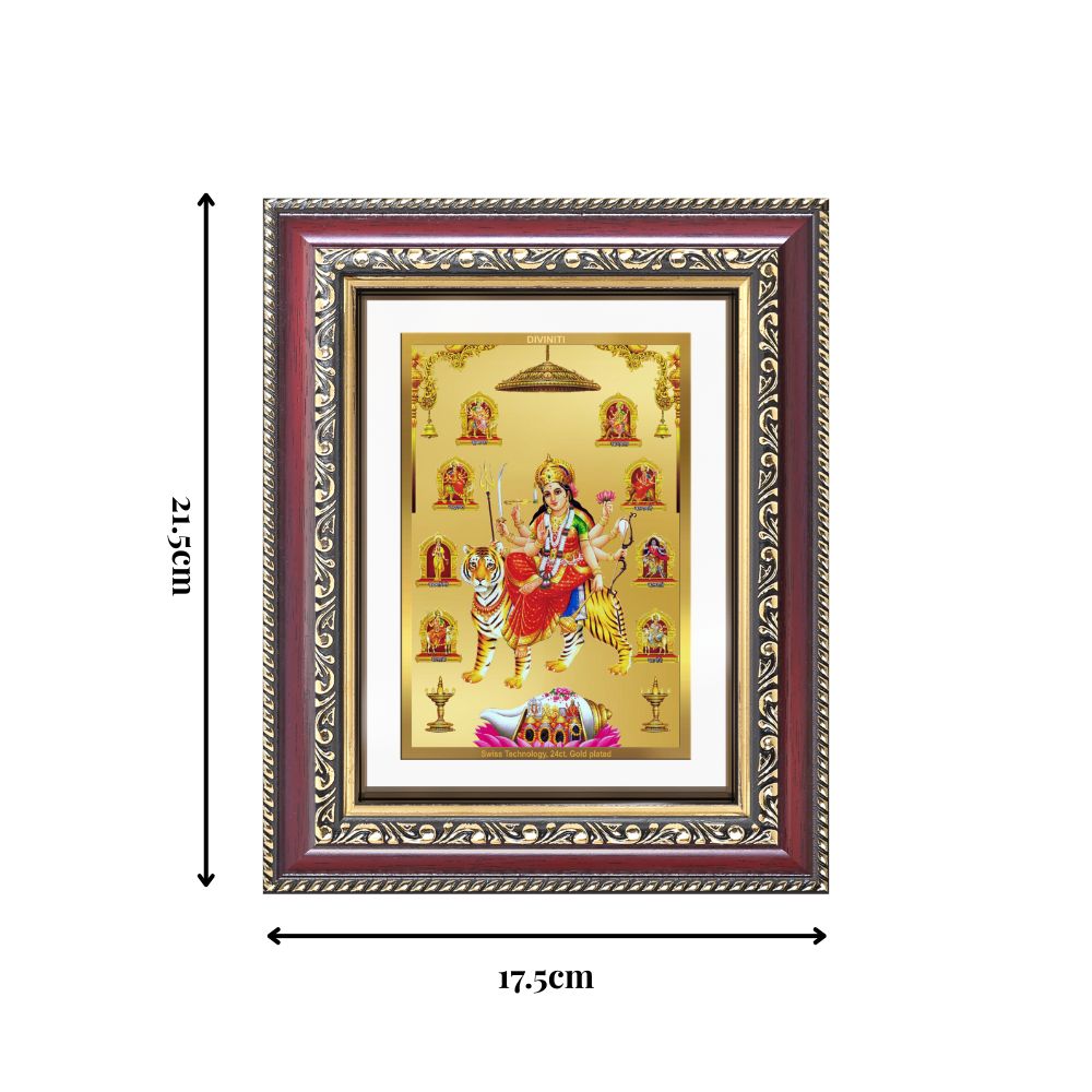 Diviniti 24K Gold Plated Nav Durga (Classic) Divine Wall and Table Top Frame for Home Mandir & Office Decor | Luxury Spiritual Gift