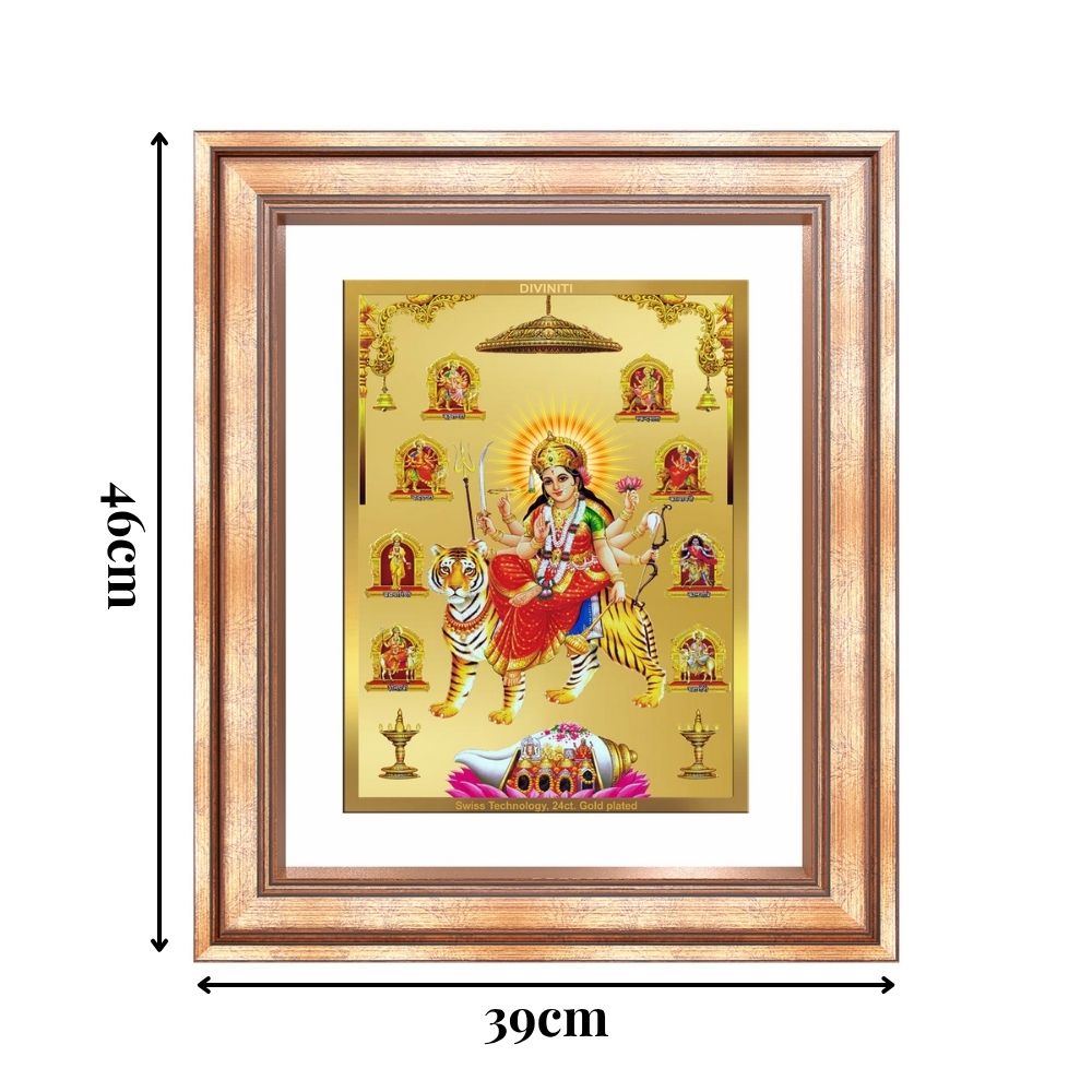 Diviniti 24K Gold Plated Nav Durga (Classic) Divine Wall Frame for Home Mandir & Office Decor | Luxury Spiritual Gift