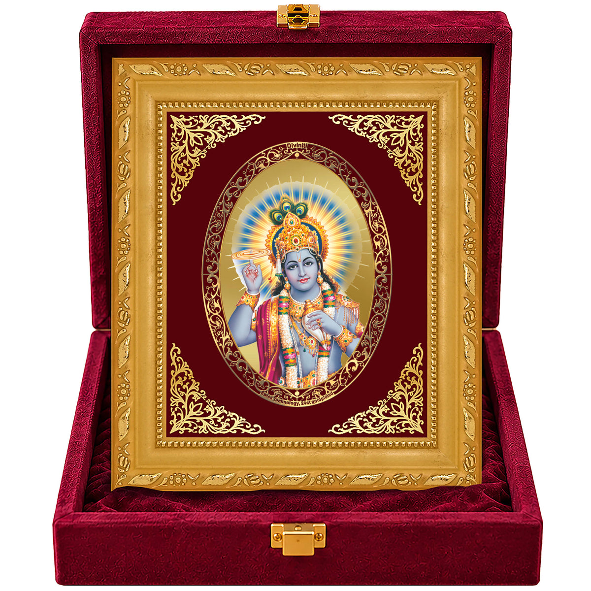 24K Gold-Plated Lord Vishnu Frame | Premium Gift Box | 21.5x17.5 CM