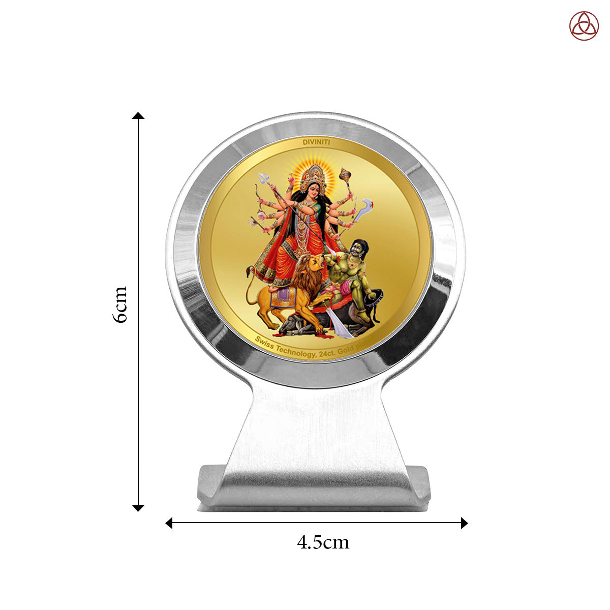 Durga Mahishasura | Divine Goddess Durga Slaying Mahishasura Car Dashboard & Tabletop Photo Frame in 24K Gold Plated Foil
