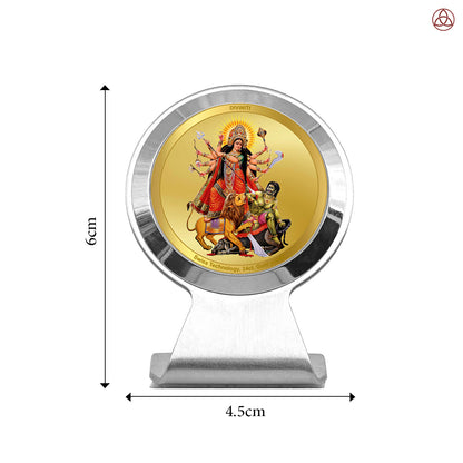 Durga Mahishasura | Divine Goddess Durga Slaying Mahishasura Car Dashboard & Tabletop Photo Frame in 24K Gold Plated Foil