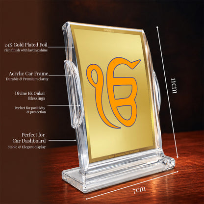 24K Gold-Plated Ik Onkar Acrylic Car Dashboard Frame | 11x7 CM