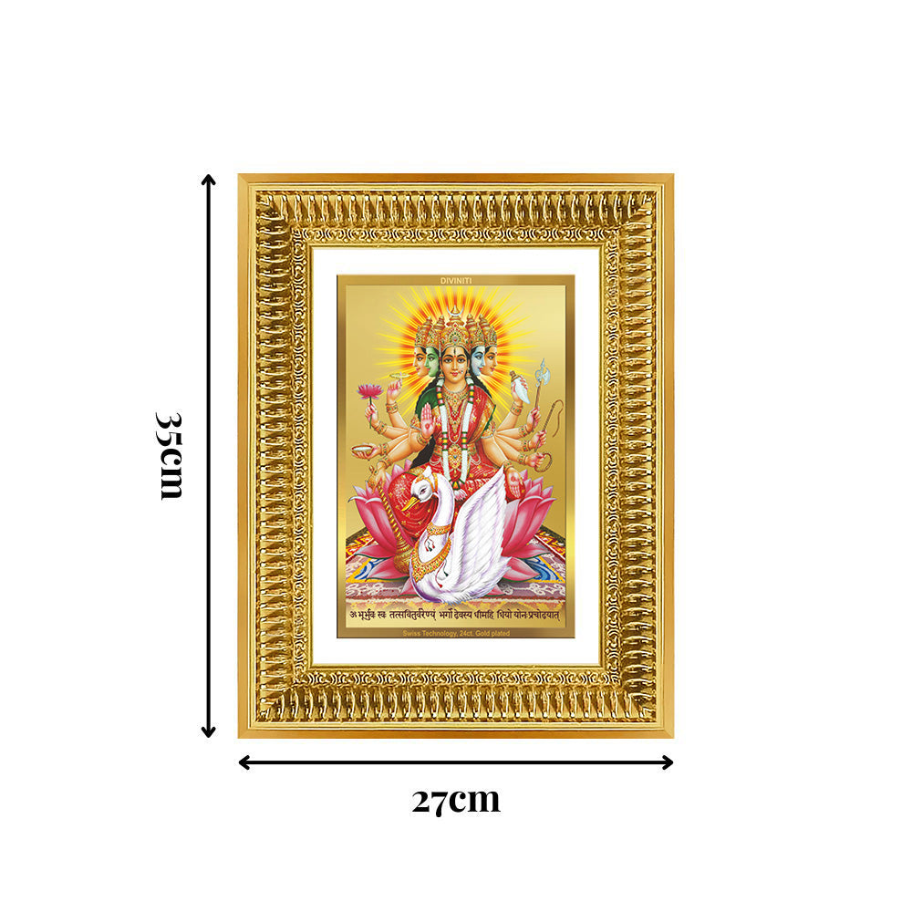 Diviniti 24K Gold Plated Gayatri Maa (Classic) Divine Wall Frame for Home Mandir & Office Decor | Luxury Spiritual Gift
