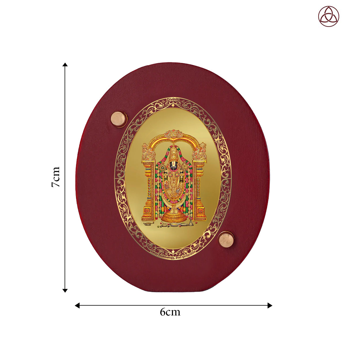 Tirupati Balaji Car Dashboard & Tabletop Photo Frame, 24K gold-plated, 7x6 cm, intricate design.