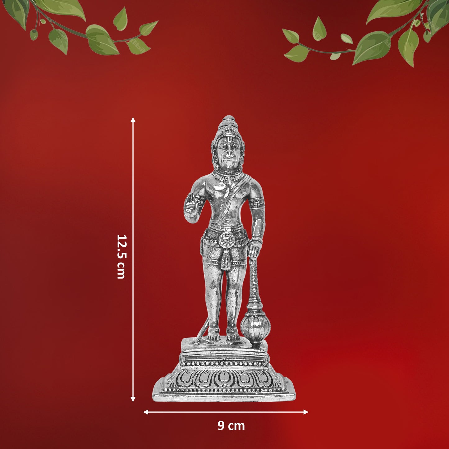 DIVINITI 925 Pure Silver Hanuman Ji Idol Statue Stunning Tribute to Strength and Devotion for Home Office Décor, Tabletop, Puja Room Gift (9x12.5 CM, 125g)