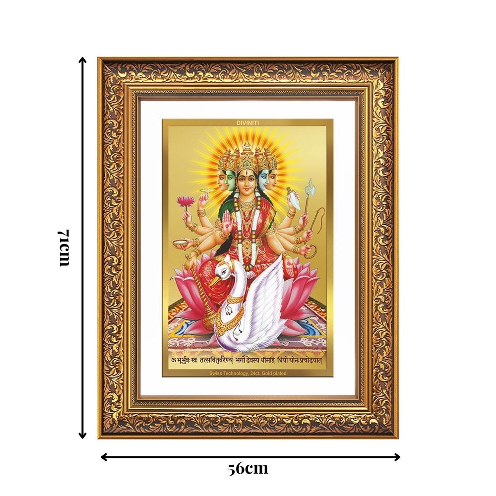 Diviniti 24K Gold Plated Gayatri Maa (Classic) Divine Wall Frame for Home Mandir & Office Decor | Luxury Spiritual Gift