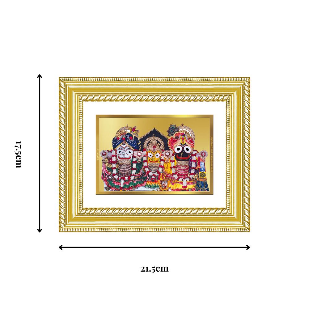 Diviniti 24K Gold Plated Jagannath Subhadra Balabhadra (Classic) Divine Wall and Table Top Frame for Home Mandir & Office Decor | Luxury Spiritual Gift