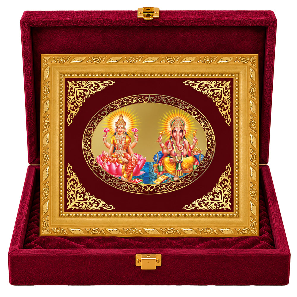24K Gold-Plated Lakshmi Ganesha Frame | Premium Gift Box | 16x13.5 CM