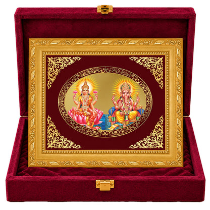 24K Gold-Plated Lakshmi Ganesha Frame | Premium Gift Box | 16x13.5 CM