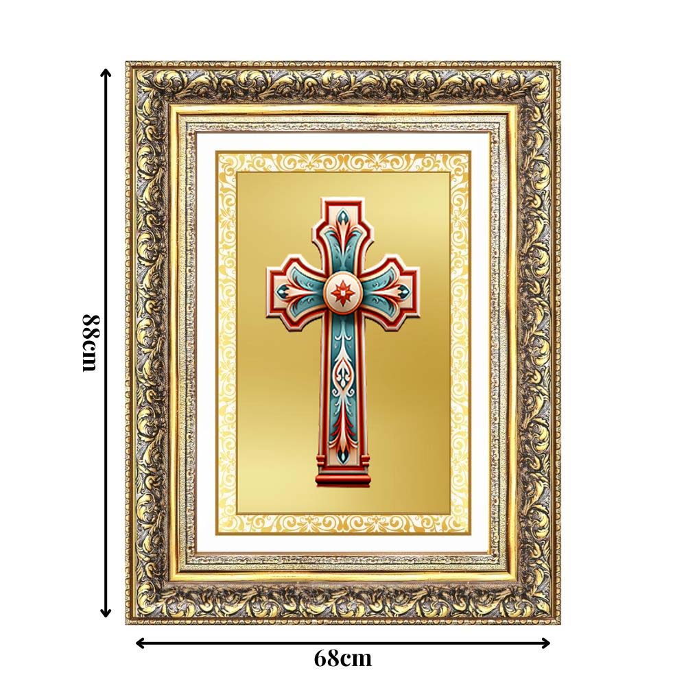 Diviniti 24K Gold Plated Holy Cross (Classic) Divine Wall Frame for Home Mandir & Office Decor | Luxury Spiritual Gift