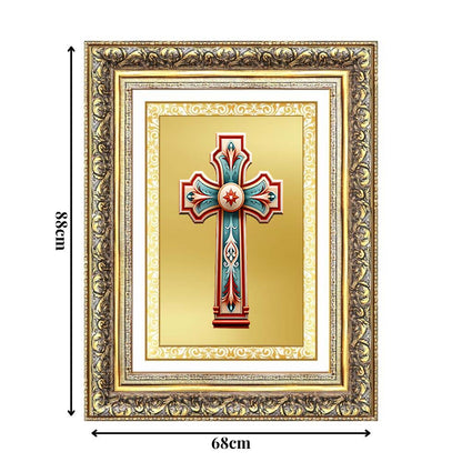 Diviniti 24K Gold Plated Holy Cross (Classic) Divine Wall Frame for Home Mandir & Office Decor | Luxury Spiritual Gift