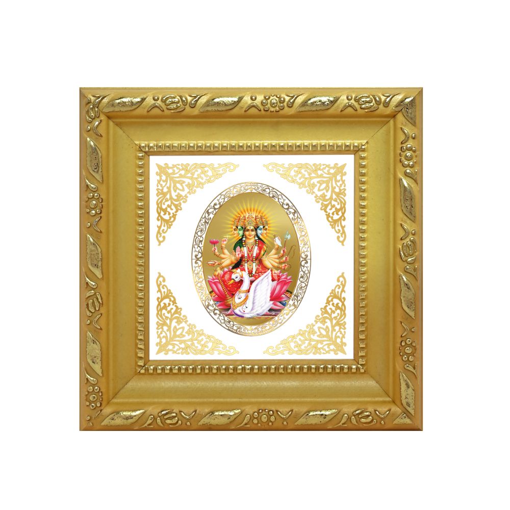 Gayatri Maa | Divine Goddess of Wisdom Royal Tabletop Photo Frame in 24K Gold Plated Foil